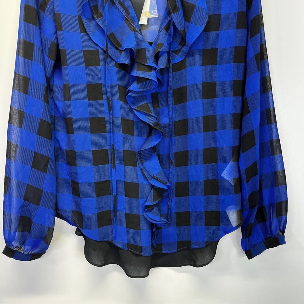 Lauren Ralph Lauren Buffalo Check Ruffled Georgette blouse blue black - XS - Picture 6 of 12
